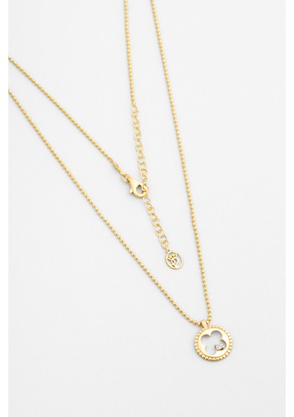 Şans Yoncası 18 Ayar Sarı Altın Kaplama 44 cm Gümüş Kolye