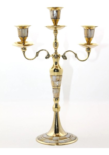 Pirinç Sedefli 3'lü Şamdan Model 1