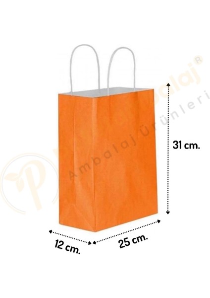 Turuncu Kraft Çanta Orta Boy 25X12X31 cm 25 Adet