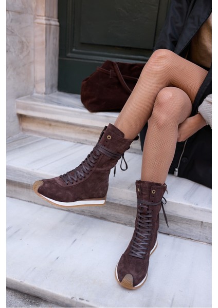 Carmira Kadin Kahve Gercek Suet Boksor Sneaker Bot