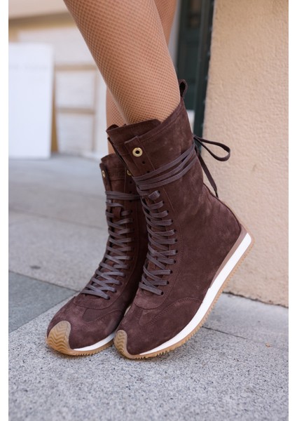 Carmira Kadin Kahve Gercek Suet Boksor Sneaker Bot modelleri