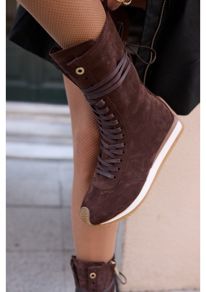 Carmira Kadin Kahve Gercek Suet Boksor Sneaker Bot indirimleri