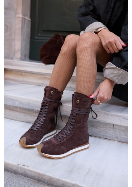 Carmira Kadin Kahve Gercek Suet Boksor Sneaker Bot