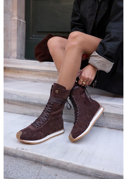 Carmira Kadin Kahve Gercek Suet Boksor Sneaker Bot