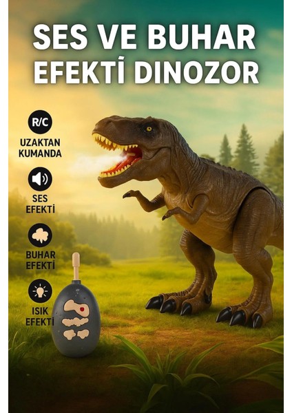 2.4 Ghz Uzaktan Kumandalı Işıklı Pilli Ağzından Duman Atan Oyuncak Dinozor fırsatları