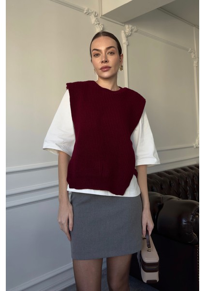 Triko Detay Tshirt- Bordo