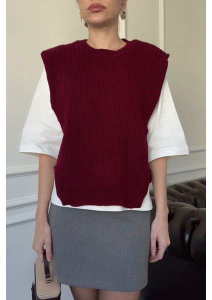 Triko Detay Tshirt- Bordo