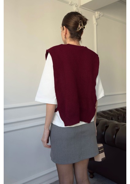 Triko Detay Tshirt- Bordo