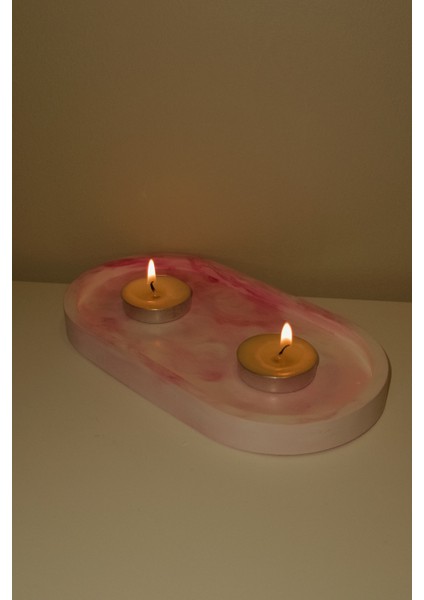 El Yapımı Pembe Mermer Desenli Oval Takı & Sunum Tabağı fırsatları