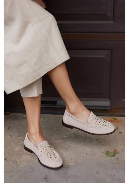 Samula Kadın Bej Suet Loafer Ayakkabı