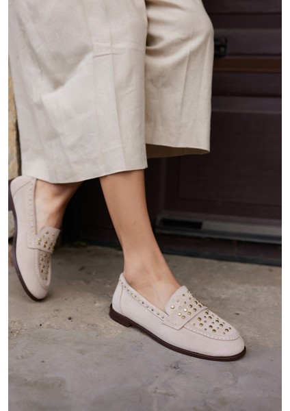 Samula Kadın Bej Suet Loafer Ayakkabı indirimleri