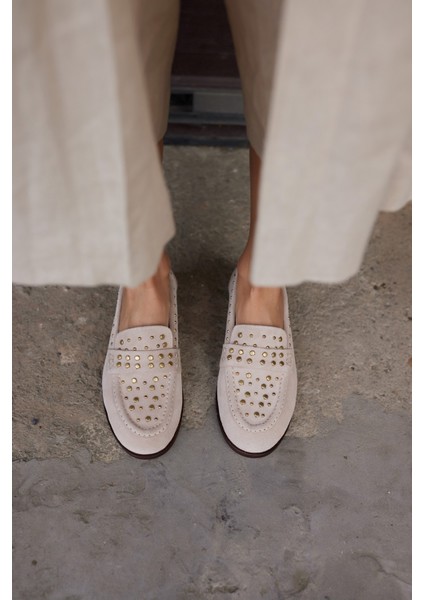 Samula Kadın Bej Suet Loafer Ayakkabı