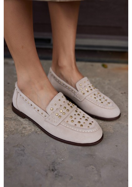 Samula Kadın Bej Suet Loafer Ayakkabı