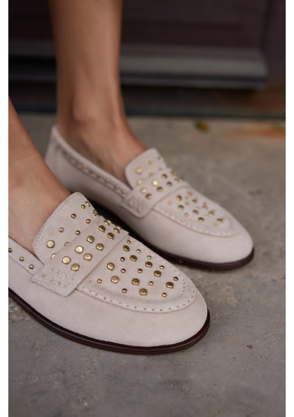 Samula Kadın Bej Suet Loafer Ayakkabı