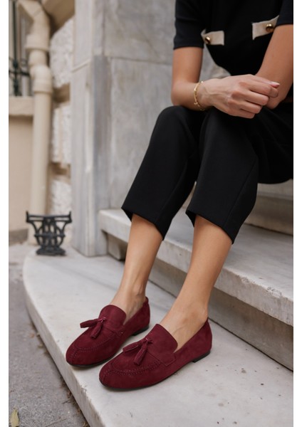 Albares Kadın Bordo Gercek Suet Puskullu Babet fırsatları