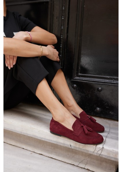 Albares Kadın Bordo Gercek Suet Puskullu Babet indirimleri