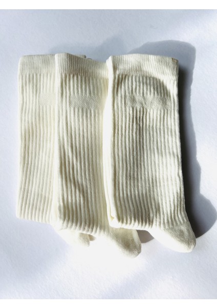 Erkek Fitilli Full Lastik Gövdeli Dikişsiz Antrenman Çorap 3'lü Beyaz Renk