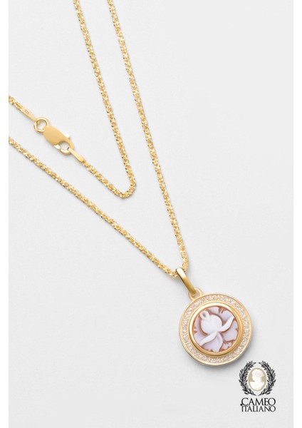 Cameo Italiano 18 Ayar Sarı Altın Kaplama 50 cm Gümüş Çiçek Kolye