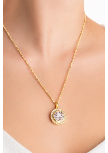 Cameo Italiano 18 Ayar Sarı Altın Kaplama 50 cm Gümüş Çiçek Kolye fiyatları