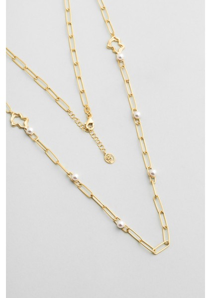 Ophelia 18 Ayar Sarı Altın Kaplama 64 cm Gümüş Inci Kolye