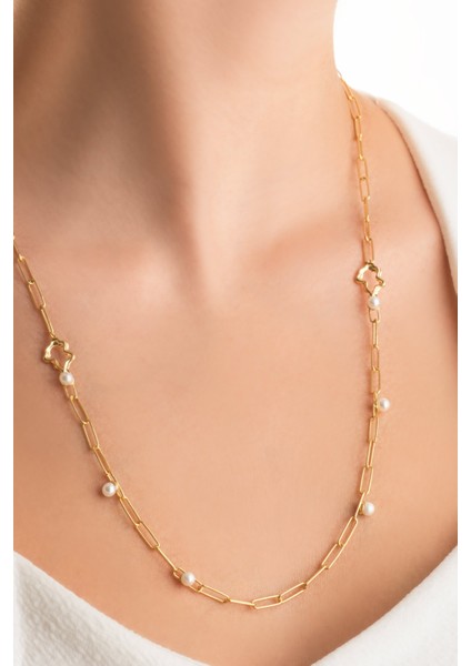 Ophelia 18 Ayar Sarı Altın Kaplama 64 cm Gümüş Inci Kolye fiyatları