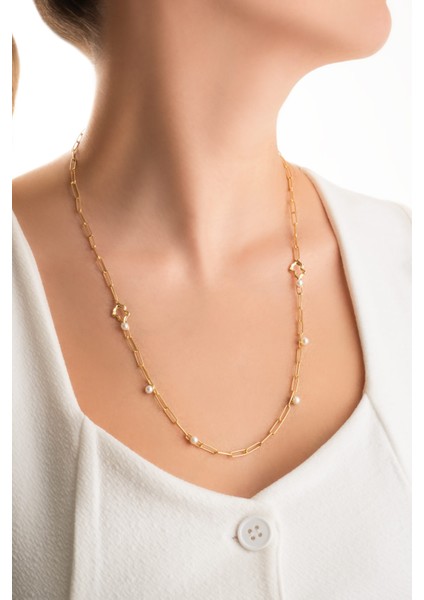 Ophelia 18 Ayar Sarı Altın Kaplama 64 cm Gümüş Inci Kolye fırsatları