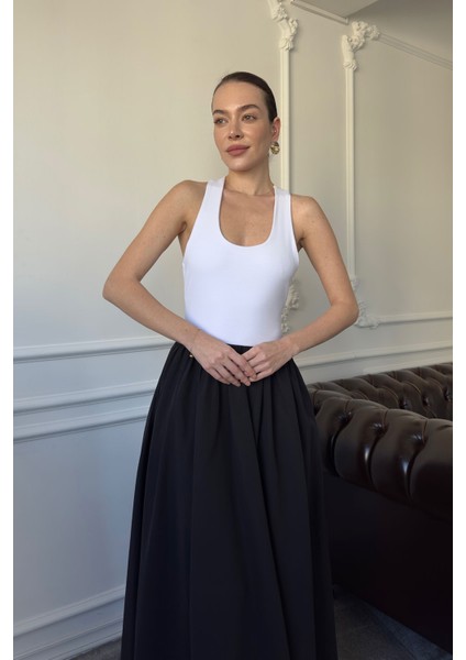 Iki Renkli Askılı Elbise- Ekru