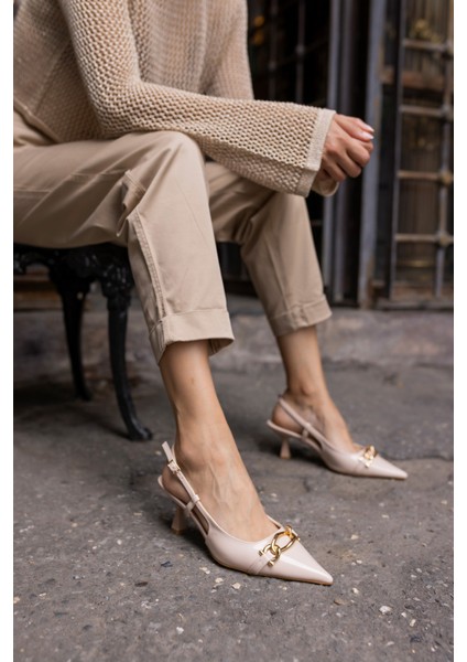 Jerry Kadin Bej Rugan Metal Toka Mini Topuklu Ayakkabi fiyatları