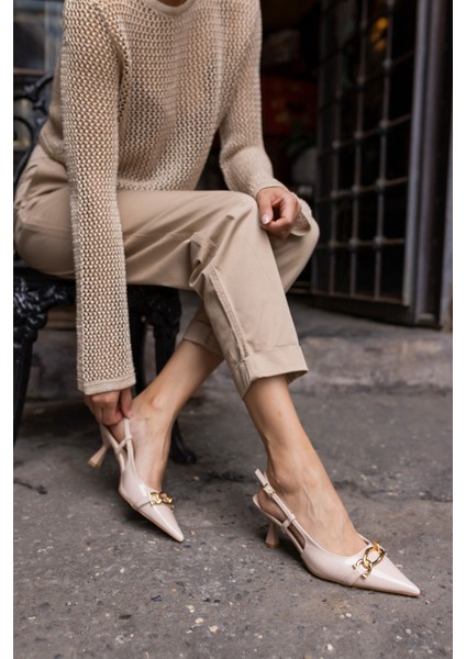 Jerry Kadin Bej Rugan Metal Toka Mini Topuklu Ayakkabi fırsatları