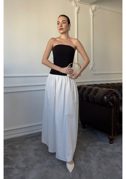 Çift Renkli Tasarım Elbise- Siyah