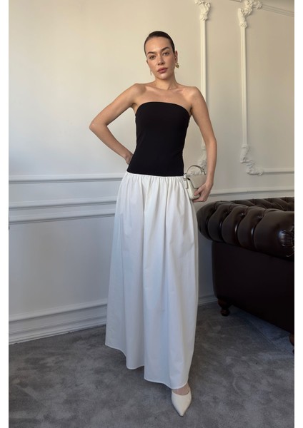 Çift Renkli Tasarım Elbise- Siyah