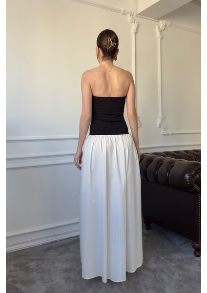 Çift Renkli Tasarım Elbise- Siyah