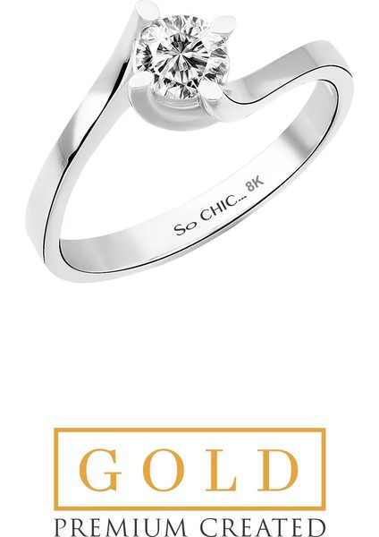 Beyaz Altın Sertifikalı Premium Created Taşlı Tektaş Yüzük