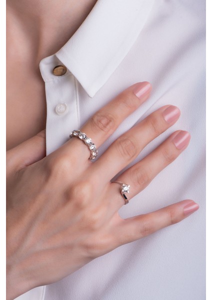 Beyaz Altın Sertifikalı Premium Created Taşlı Tektaş Yüzük fiyatları