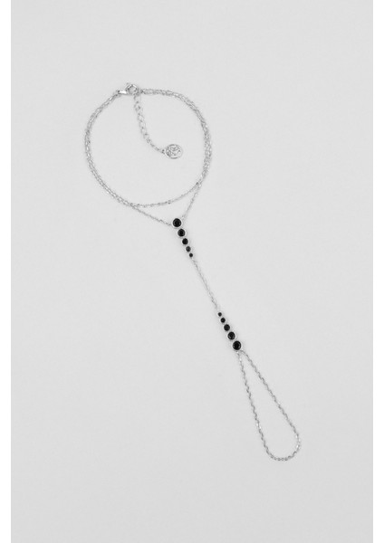 Avangard Siyah Taşlı 18 Ayar Sarı Altın Kaplama 21 cm Gümüş Şahmeran