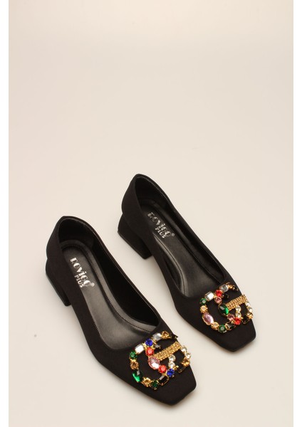 Idil Siyah Saten Taşlı Kadın Topuklu