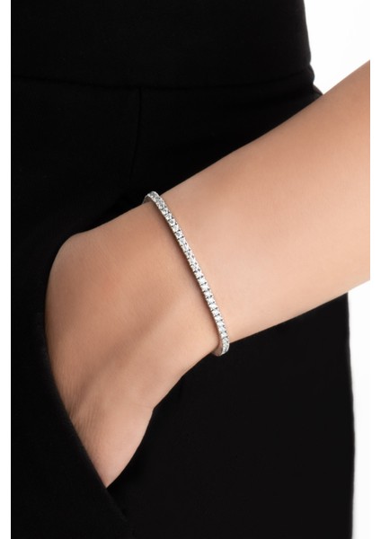 Mozanit Rüyası 18 Ayar Beyaz Altın Kaplama 17 cm Gümüş Su Yolu Bileklik fiyatları