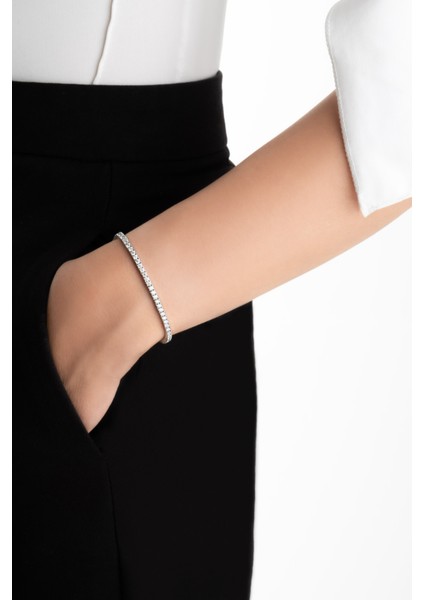 Mozanit Rüyası 18 Ayar Beyaz Altın Kaplama 17 cm Gümüş Su Yolu Bileklik fırsatları