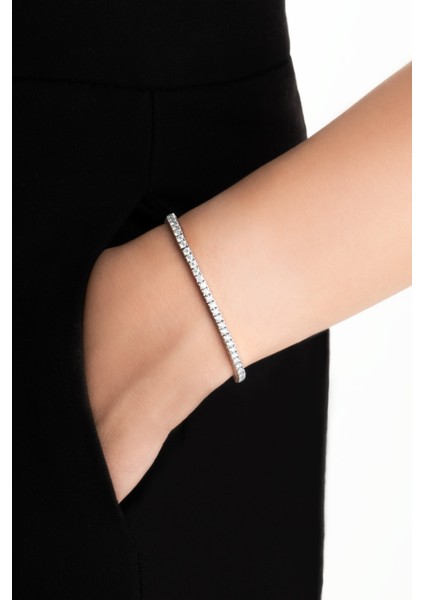 Mozanit Dokunuşu 18 Ayar Beyaz Altın Kaplama 18 cm Gümüş Su Yolu Bileklik fiyatları