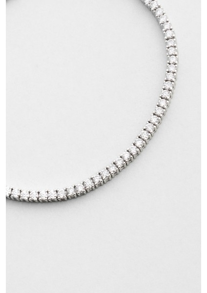 Mozanit Dokunuşu 18 Ayar Beyaz Altın Kaplama 18 cm Gümüş Su Yolu Bileklik indirimleri