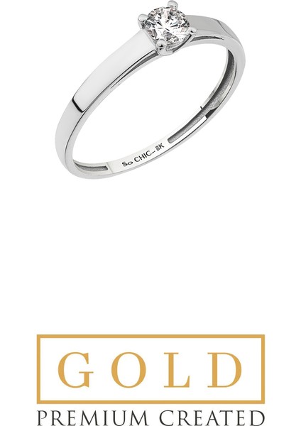 Beyaz Altın Sertifikalı Premium Created Taşlı 0.25 Ct Effect Tektaş Yüzük