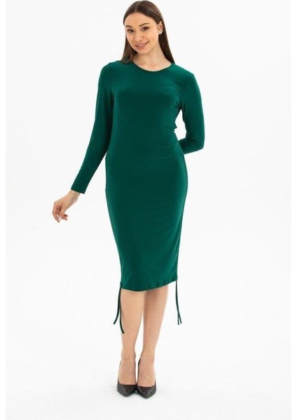 Kadın Uzun Kol Büzgü Detaylı Sandy Kumaş Ayarlanabilir Boy Fırsat Ürün Elbise modelleri