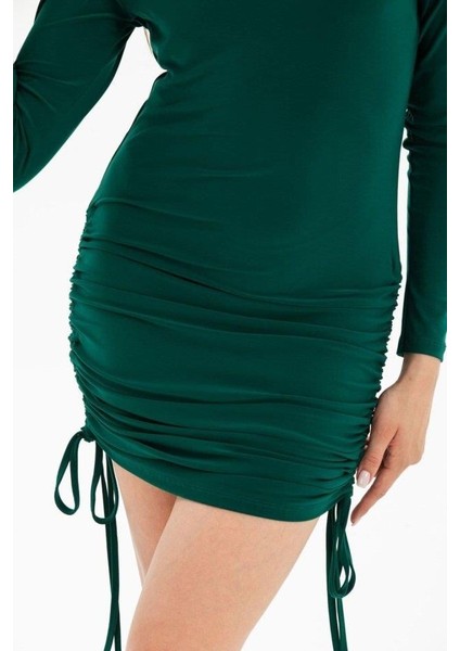 Kadın Uzun Kol Büzgü Detaylı Sandy Kumaş Ayarlanabilir Boy Fırsat Ürün Elbise