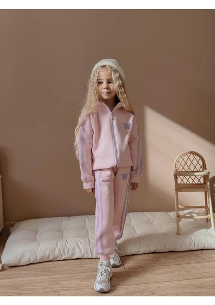 Kız Çocuk W Şeritli Fermuarlı Sweatshirtli Kışlık Takım