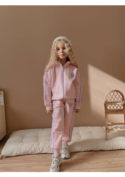 Kız Çocuk W Şeritli Fermuarlı Sweatshirtli Kışlık Takım modelleri