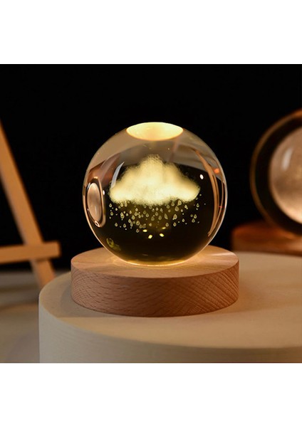 Orta Boy Bulut Yağmur Temalı Cam Ahşap Zeminli Küre