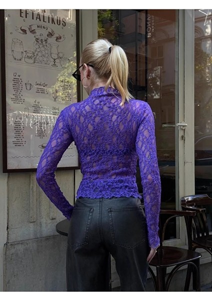 Kadın Yarım Balıkçı Yaka Full Esnek Dantel Bürümcük Spor Şık Tasarım Gece Bluzu fırsatları