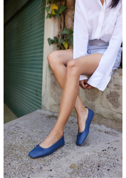 Astra Kadın Kot Mavi Gercek Deri Babet