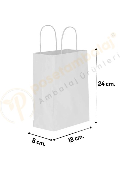 Beyaz Kraft Çanta Küçük Boy 18X8X24 cm 25 Adet