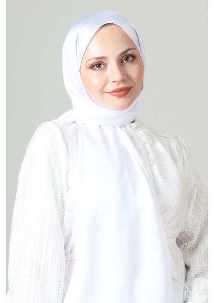 Beyaz Harem Scarf Como Saten Şal